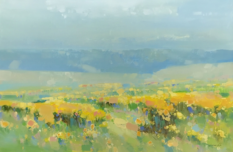 Yellow Valley, Original oil Painting, Handmade artwork, One of a Kind